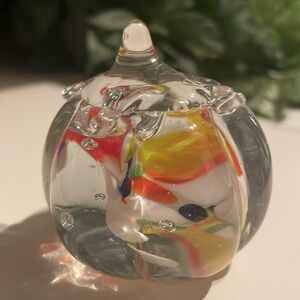 Vintage Murano Crystal Glass Pumpkin Paperweight! Made in Italy!🇮🇹